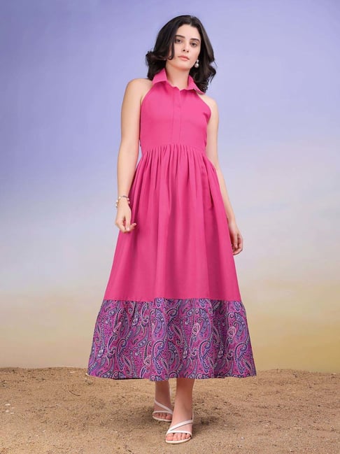 Purvaja Pink Regular Fit Printed Dress-picture-13