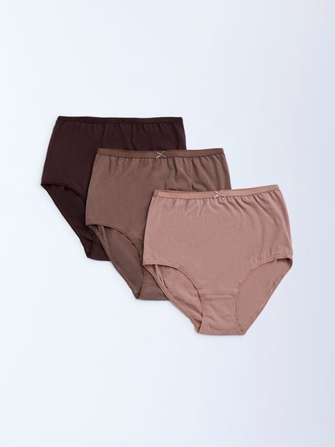 Wunderlove by Westside Brown Cotton-Blend Full Briefs ¿ Pack of 3