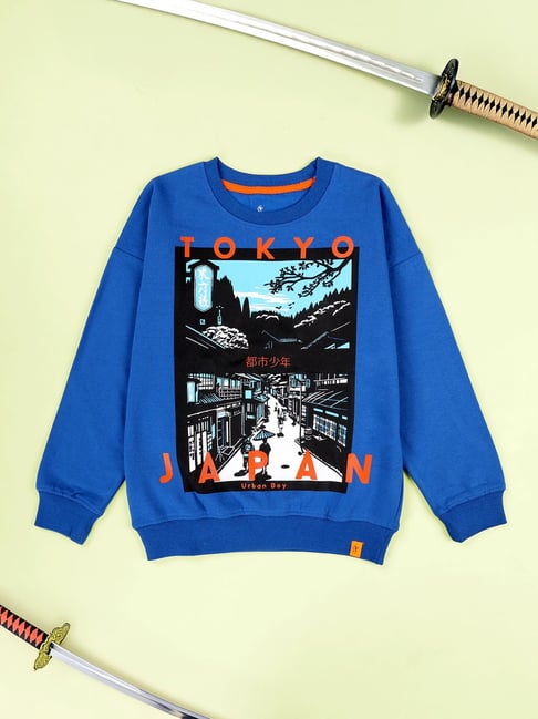 Kiddopanti Boys Royal Blue Regular Fit Printed Sweatshirt-picture-38