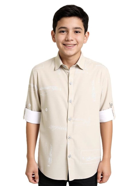Charchit Boys Cream Cotton Printed Regular Fit Shirt-picture-37