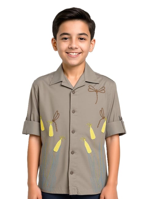 Charchit Boys Khaki Cotton Embroidered Regular Fit Shirt-picture-45