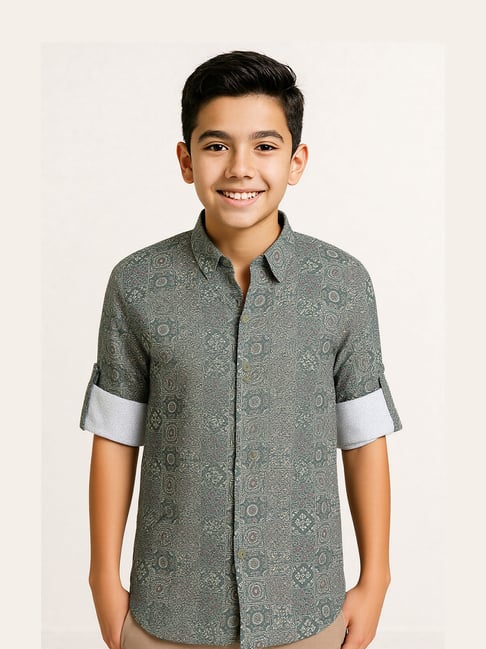 Charchit Boys Dark Green Cotton Printed Regular Fit Shirt-picture-22