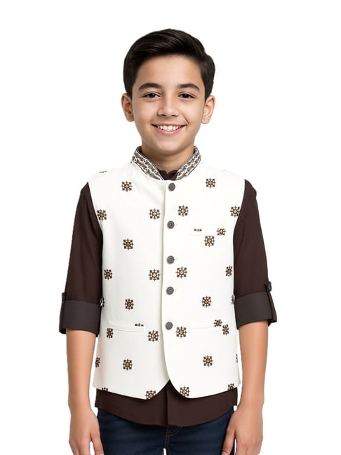 Charchit Boys Cream Embellished Regular Fit Jacket with Shirt-picture-30