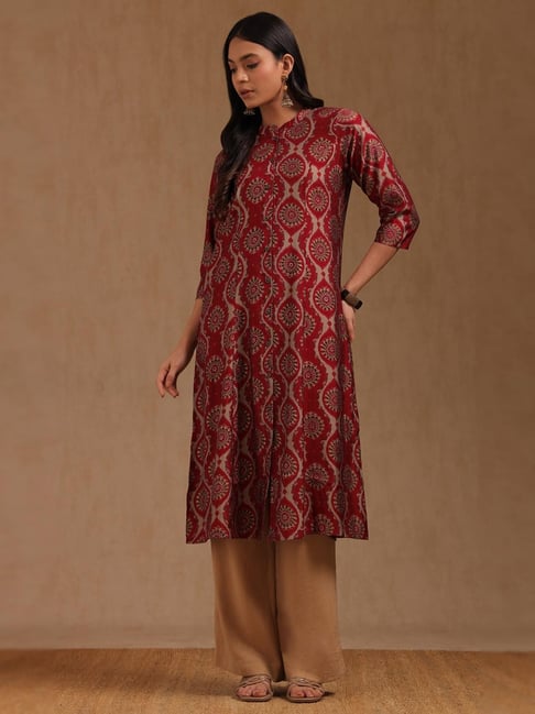 Soch Deep Red Muslin Printed Three-Quarter Sleeves Kurta-picture-29