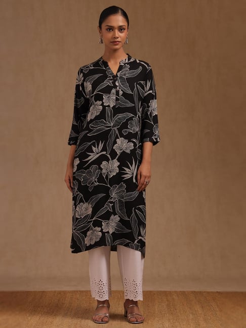 Soch Black Rayon Floral Three-Quarter Sleeves Kurta-picture-40