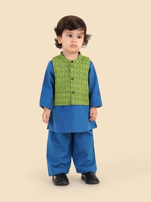 Fabindia Boys Blue Cotton Printed Kurta Set