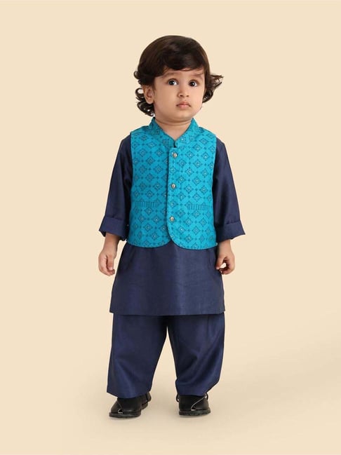 Fabindia Boys Blue Printed Kurta Set