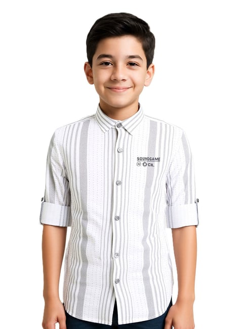 Charchit Boys Grey Cotton Striped Regular Fit Shirt-picture-24