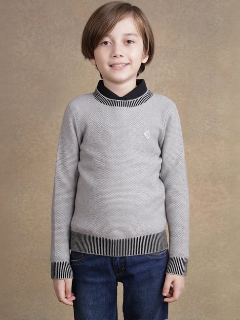 One Friday Kids Grey Textured Regular Fit Sweater-picture-42