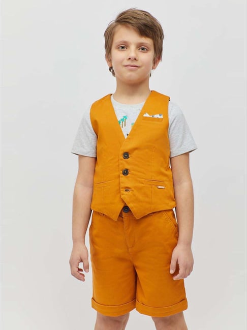 One Friday Kids Yellow Regular Fit Waist Coat-picture-33