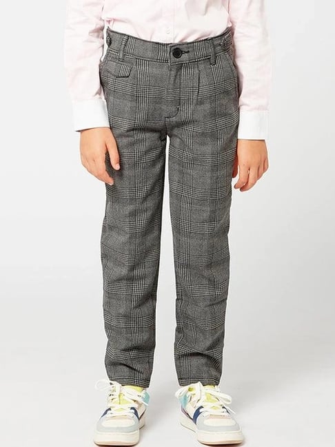 One Friday Kids Grey Checks Regular Fit Trousers-picture-10