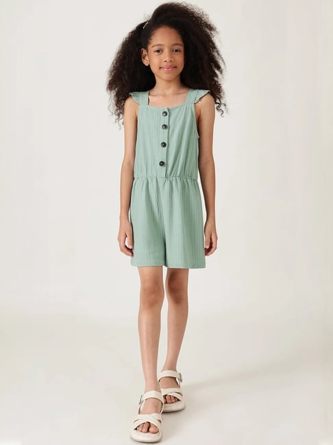 One Friday Kids Turquoise Striped Regular Fit Jumpsuit-picture-38
