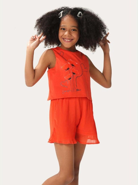 One Friday Kids Red Printed Regular Fit Jumpsuit-picture-36