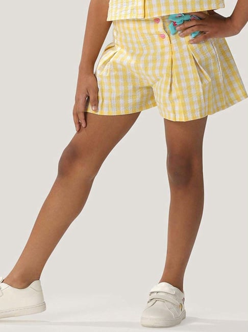 One Friday Kids Yellow Checks Regular Fit Shorts-picture-11