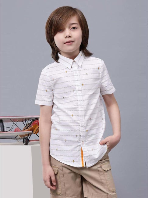 one friday kids white printed regular fit shirt