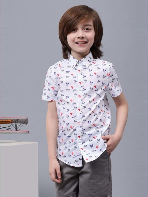 one friday kids white printed regular fit shirt