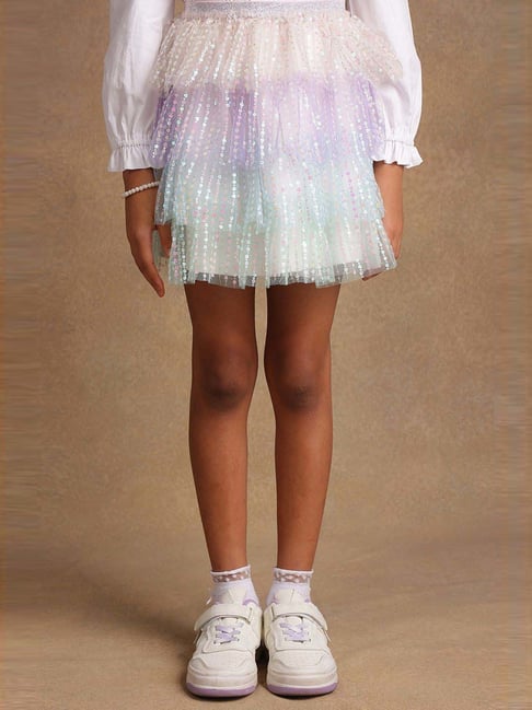One Friday Kids Multicolor Embellished Regular Fit Skirt-picture-26
