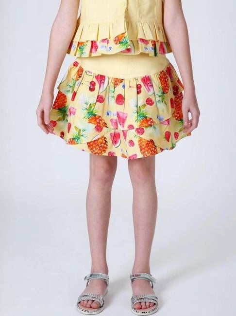 One Friday Kids Yellow Printed Regular Fit Skirt-picture-26