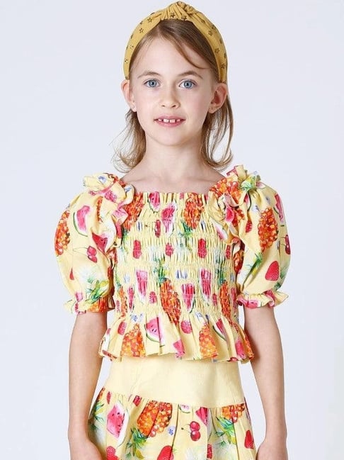 One Friday Kids Yellow Printed Regular Fit Top-picture-16