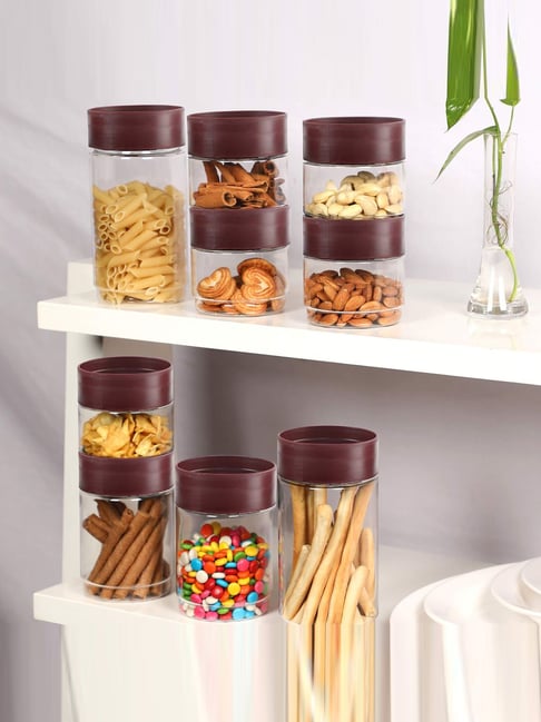 Cello Maroon Plastic Modustore Storage Container - Set of 9 (6000 ml)