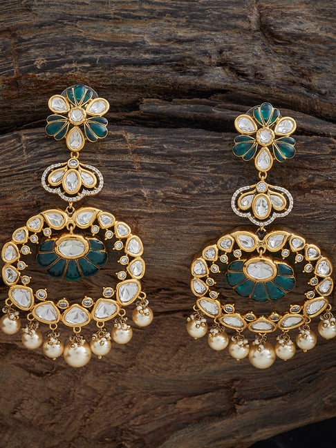 Kushal's Fashion Jewellery Green Victorian Polished Kundan Earring for Women-picture-12
