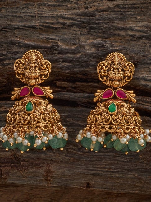 Kushal's Fashion Jewellery Ruby Green Gold Polished Antique Earring for Women-picture-38