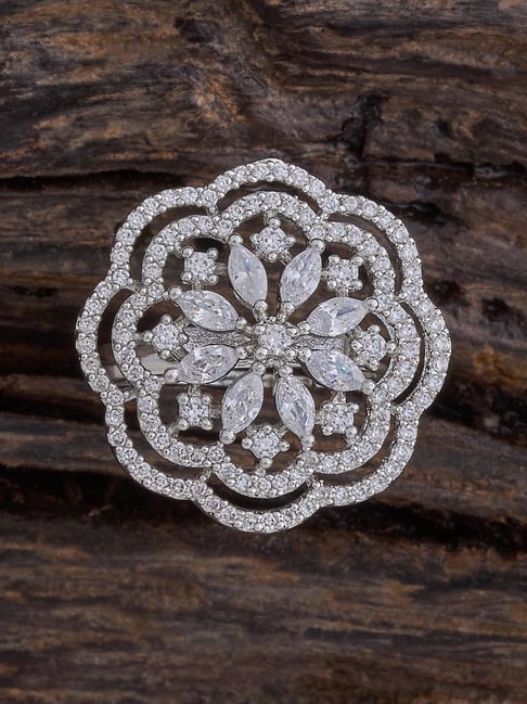 Kushal's Fashion Jewellery White Rhodium Polished Zircon Finger Ring for Women-picture-38