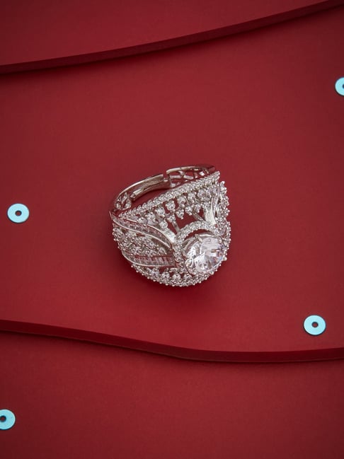 Kushal's Fashion Jewellery White Rhodium Polished Zircon Finger Ring for Women-picture-35