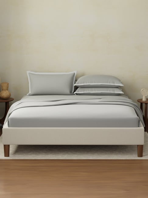 Boutique Living Cotton Charm Grey Cotton 400 TC Flat King Bedsheet with 2 Pillow Covers-picture-48