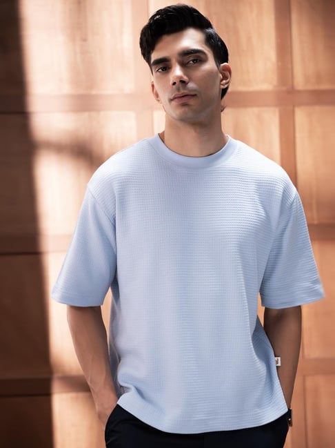 Andamen Blue Cotton Woven Design Relaxed Fit T-Shirt-picture-39