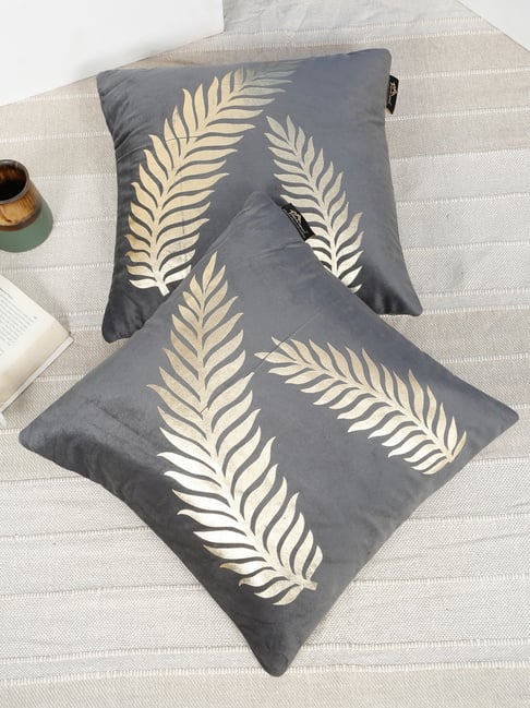 HOSTA HOMES Grey Velvet Geometric Golden Foil Cushion Covers - Set of 2