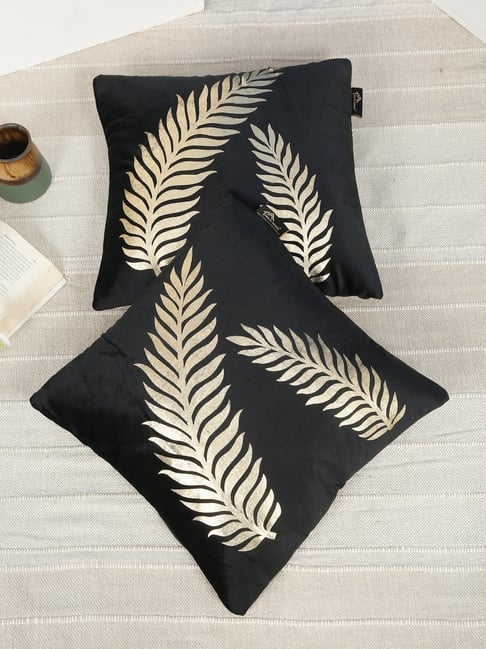 HOSTA HOMES Black Velvet Geometric Golden Foil Cushion Covers - Set of 2-picture-32