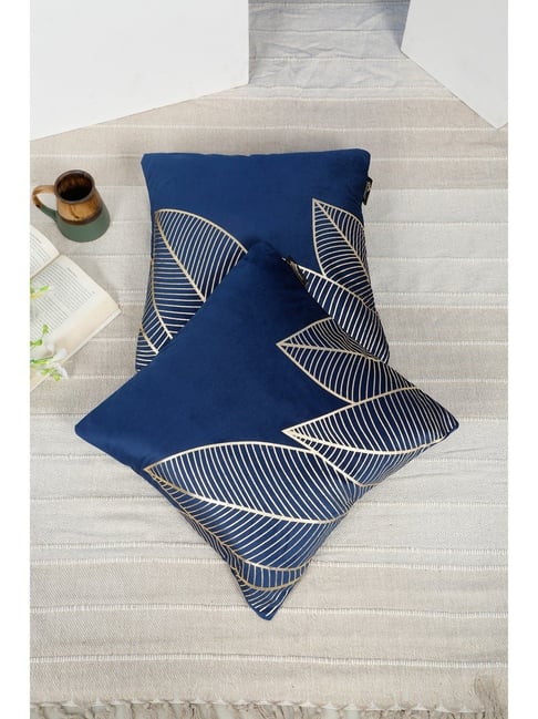 HOSTA HOMES Blue Velvet Geometric Golden Foil Cushion Covers - Set of 2