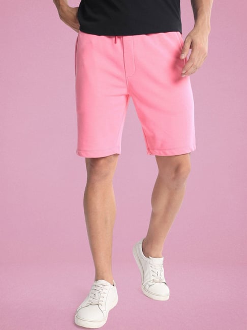 Rare Rabbit Pink Cotton Regular Fit Solid Shorts