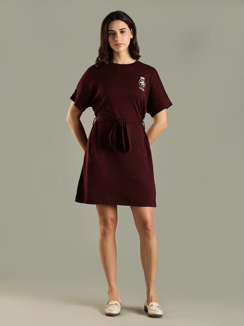 Tommy Hilfiger Maroon Cotton Flared Fit Dress-image-20