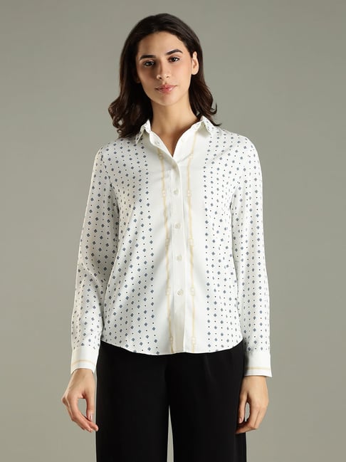 Tommy Hilfiger White Relaxed Fit Printed Shirt