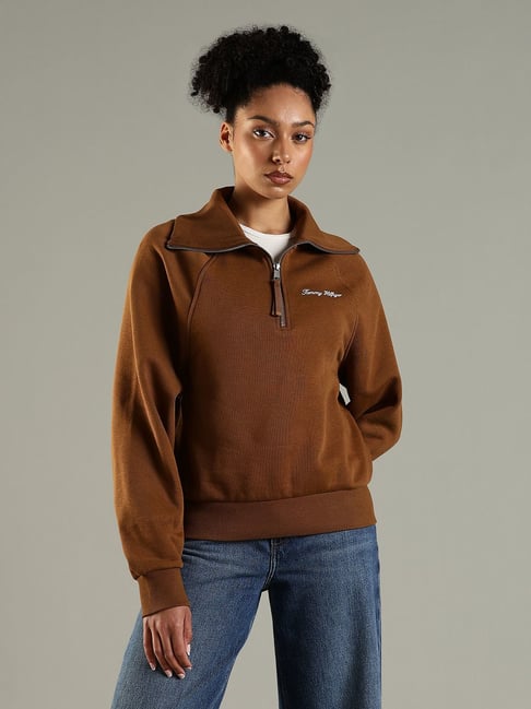 Tommy Hilfiger Brown Cotton Regular Fit Logo Printed Sweatshirt-picture-29