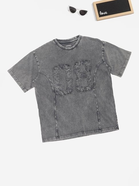 Pantaloons Junior Boys Granite Gray Applique T-Shirt-picture-44