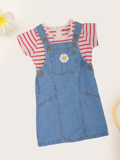 Pantaloons Baby Girls Clear Sky Striped Dungaree Set