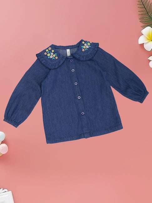 Pantaloons Baby Girls Clear Sky Embroidery Top