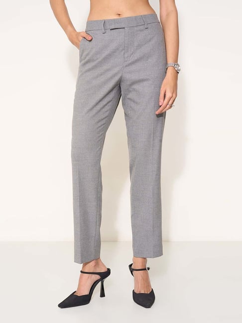 Annabelle By Pantaloons Grey Slim Fit Checked Trousers