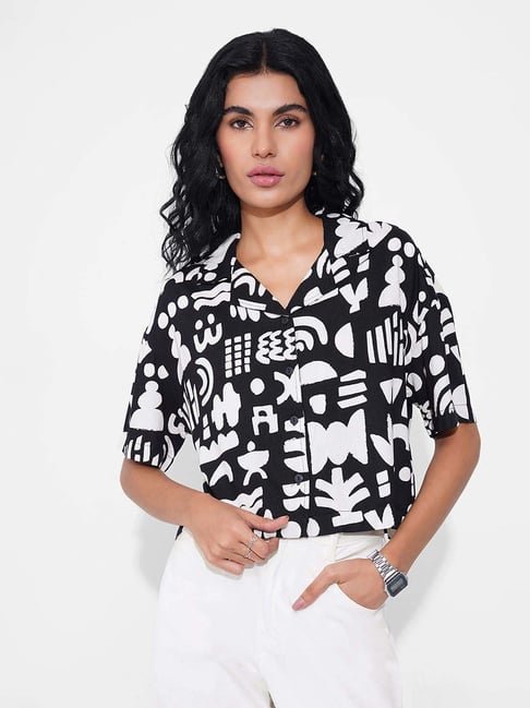 People By Pantaloons Jet Black Regular Fit Printed Shirt-picture-34