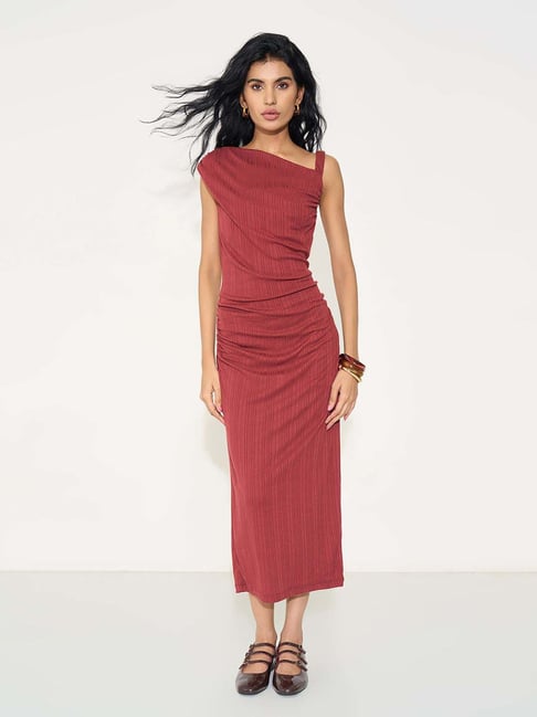 People By Pantaloons Barn Red Slim Fit Striped Dress