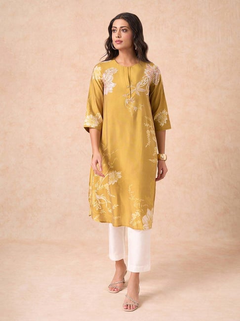 Marigold Lane Yellow Regular Fit Floral Print Kurta-picture-46