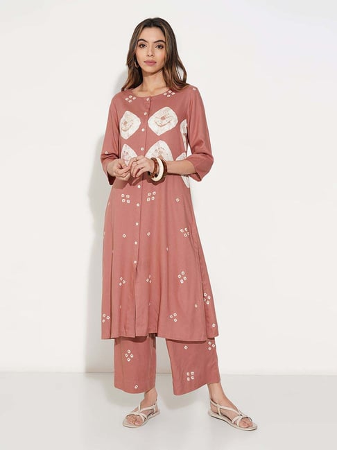 Rangmanch By Pantaloons Coral Pink Regular Fit Printed Kurta-picture-43