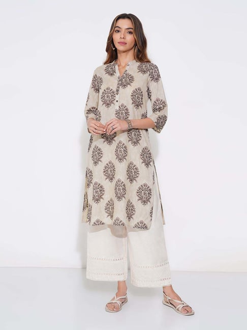 Rangmanch By Pantaloons Off White Regular Fit Floral Print Kurta-picture-17