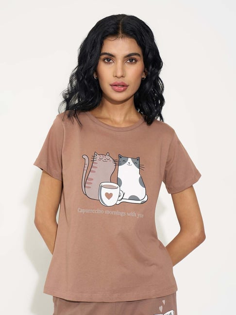 Dreamz By Pantaloons Brown Regular Fit Printed T-Shirt