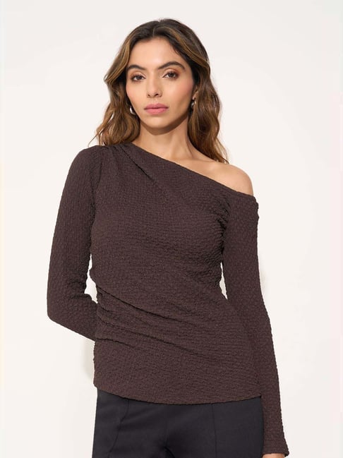 Annabelle By Pantaloons Chicory Coffee Slim Fit Textured Top-picture-47