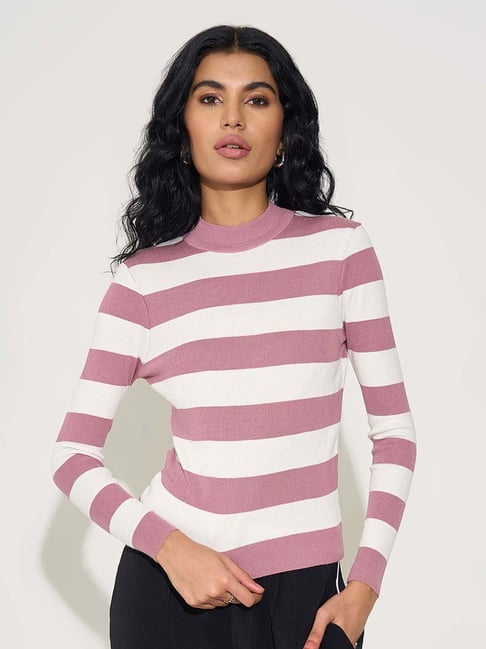 Honey By Pantaloons Pink Slim Fit Striped Top