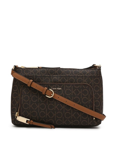 CALVIN KLEIN Brown & Black Logo Medium Cross Body Bag